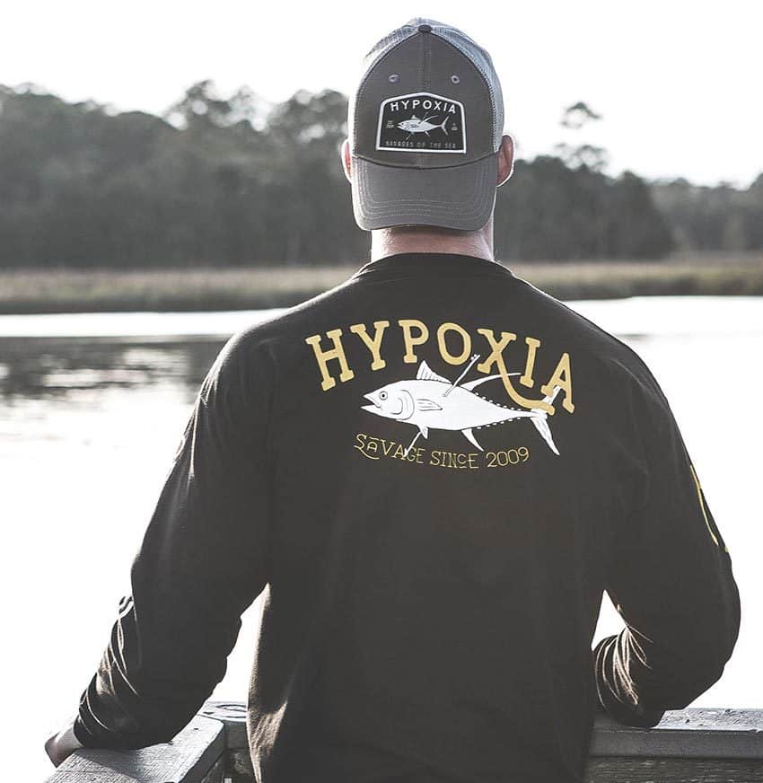 Hypoxia Freediving Spearfishing Straight Savage Longsleeve Tshirt Black Back Model